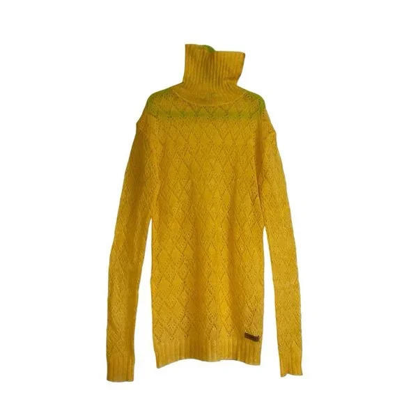 ICEWEAR Turtleneck knitted Wool Mohair long sweater Sz XS Mustard - Picture 1 of 9